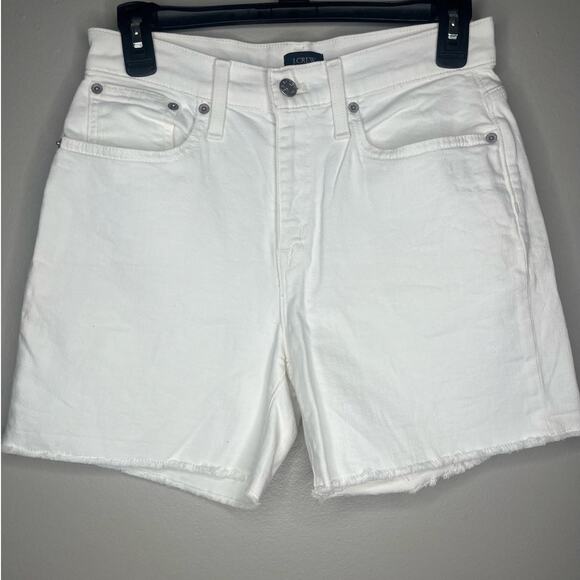 J CREW White Bermuda Frayed Hem Preppy Neutrals Casual Denim Shorts Womens 25 - Picture 1 of 5